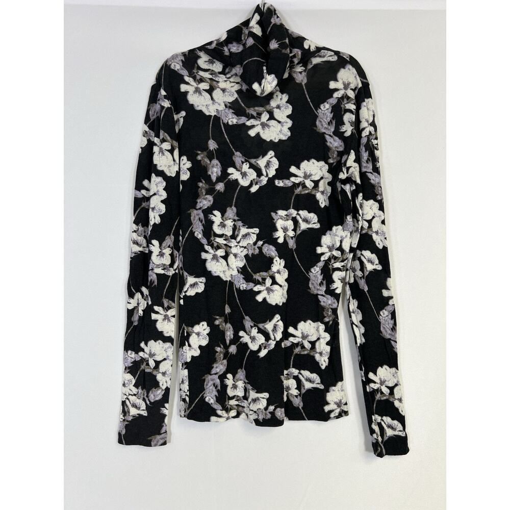 Club Monaco Turtleneck Top Women’s S Wool Cashmere Blend Floral Fitted Neutral
